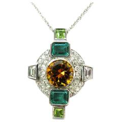 Multicolor Gemstone Gold Cross Pendant 9