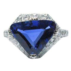 Art Deco 2.92 Carat Burma Sapphire Diamond Gold Ring
