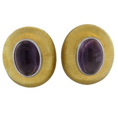 Large Buccellati Amethyst Cabochon Gold Earrings