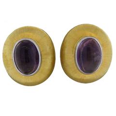 Large Buccellati Amethyst Cabochon Gold Earrings 12