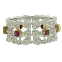 Buccellati Ruby Gold Wide Wedding Band Ring 3
