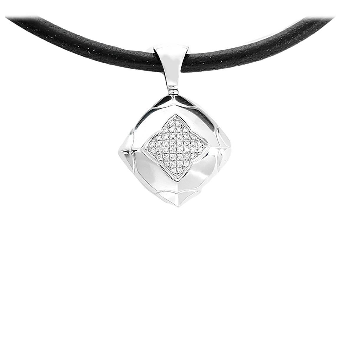 Bulgari Pyramid Diamond Gold Pendant and Leather Cord Necklace