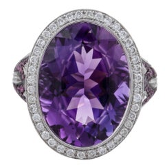 Asprey 18K White Gold Amethyst Pink Sapphire and Diamond Ring