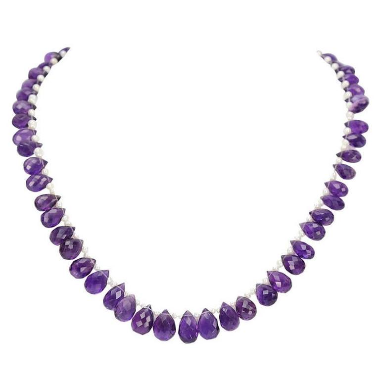 Amethyst Pearl Gold Necklace For Sale at 1stdibs