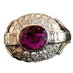 Art Deco Ruby Diamond Platinum Ring