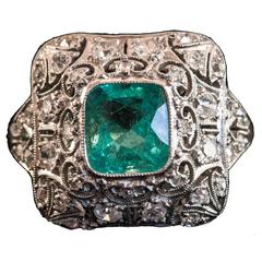 Emerald Diamond Platinum Cluster Ring
