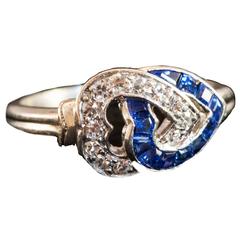 Sapphire Diamond Platinum Double Heart Ring