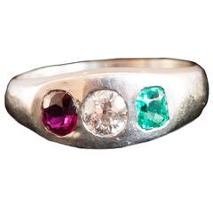 Art-Deco Emerald Ruby Diamond Platinum Ring