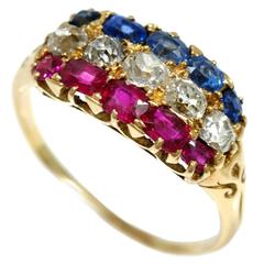 Antique Sapphire Ruby Diamond Gold Ring
