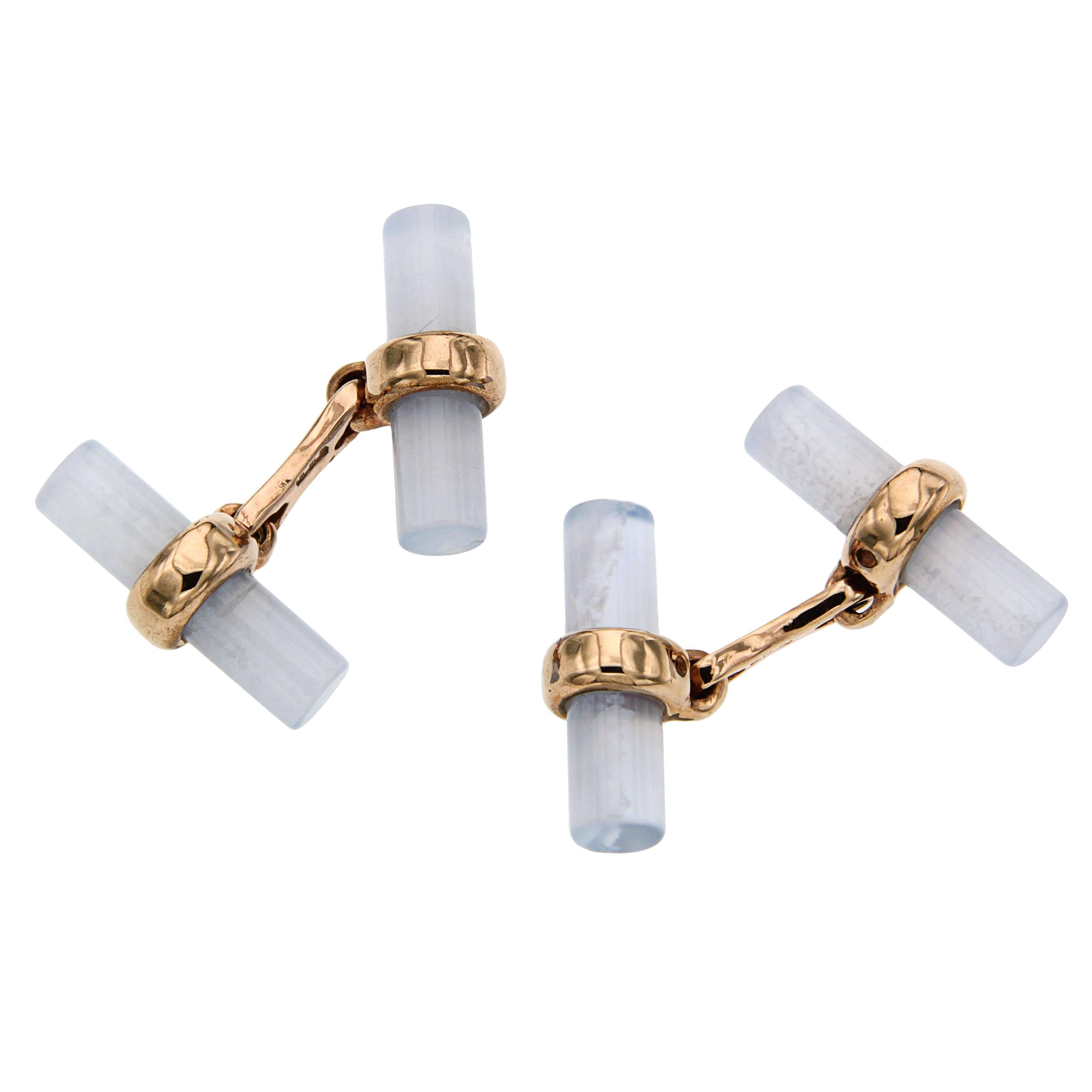 Light Blue Chalcedony Rose Gold Cufflinks, Modern