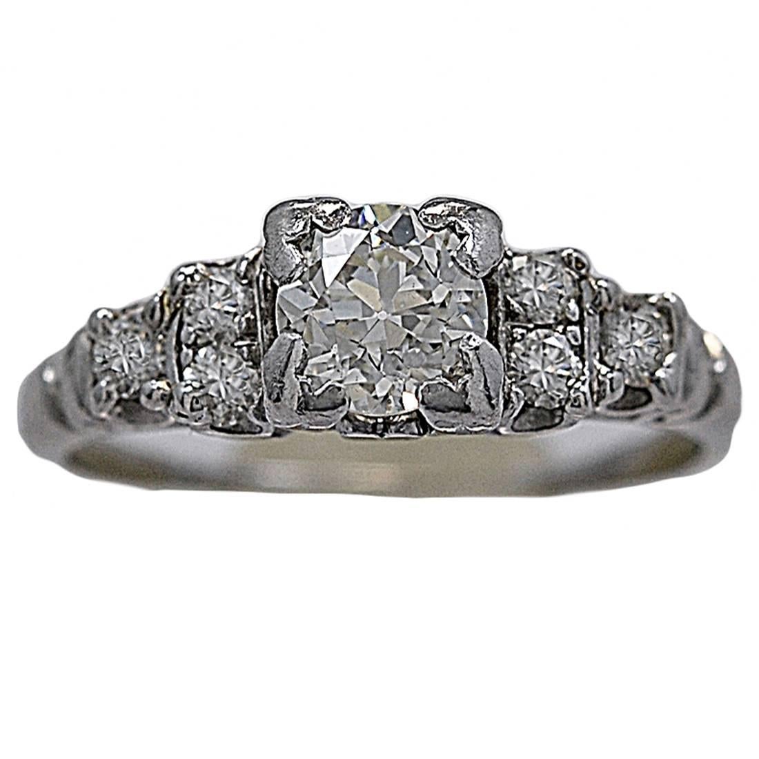 Art Deco .71 Carat Diamond Platinum Engagement Ring  For Sale