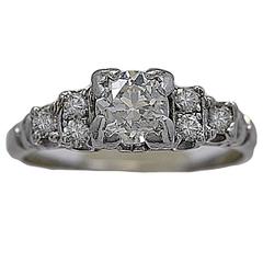 Art Deco .71 Carat Diamond Platinum Engagement Ring
