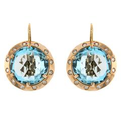 Blue Topaz Rose Gold Dangle Earrings Diamonds Modern 3