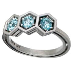 Roule and Co. Blue Zircon Matte Gold Three Stone Hex Ring