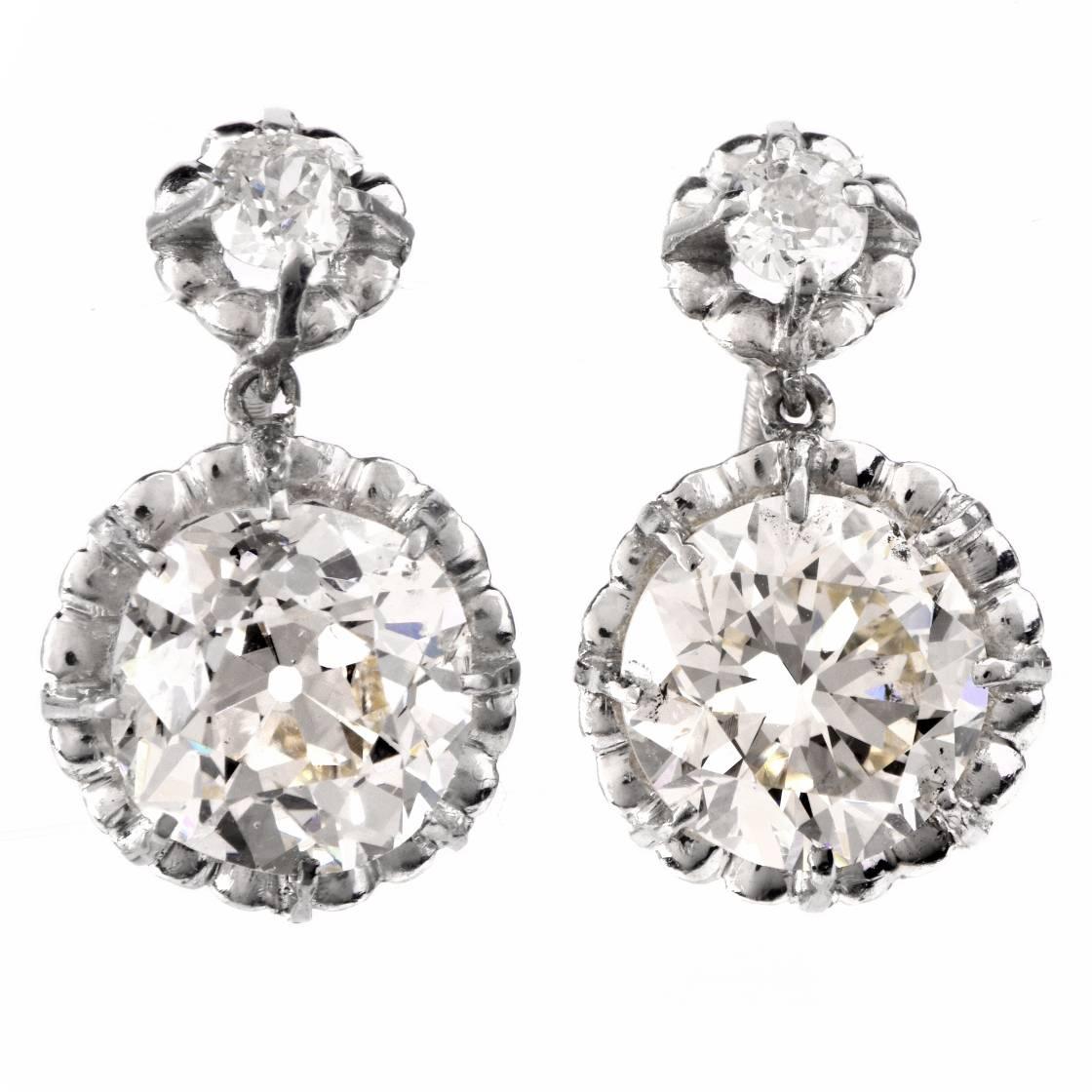 1950s Diamond Platinum Pendant Stud Earrings