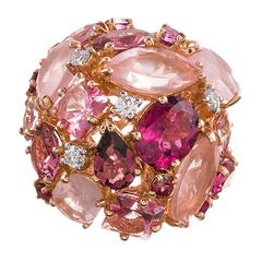 Ugo Cala Pink Topaz Ruby Diamond Gold Dome Ring