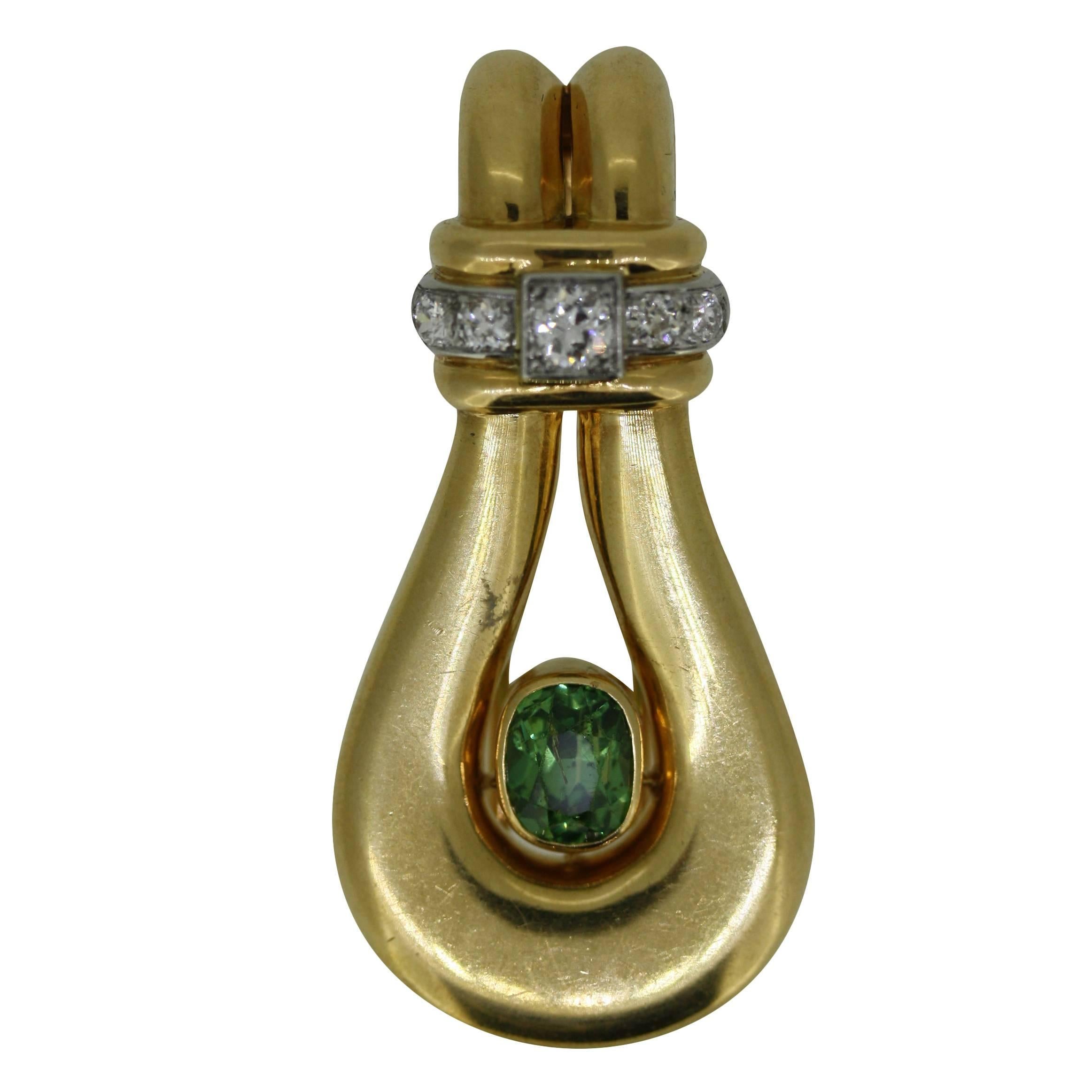 1940s Suzanne Belperron Chrysoberyl  Diamond Gold brooch  For Sale