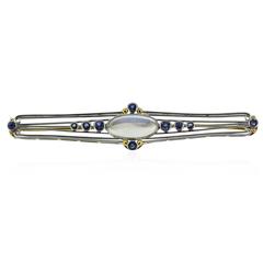 1900s Tiffany & Co. Moonstone Sapphire Platinum Brooch