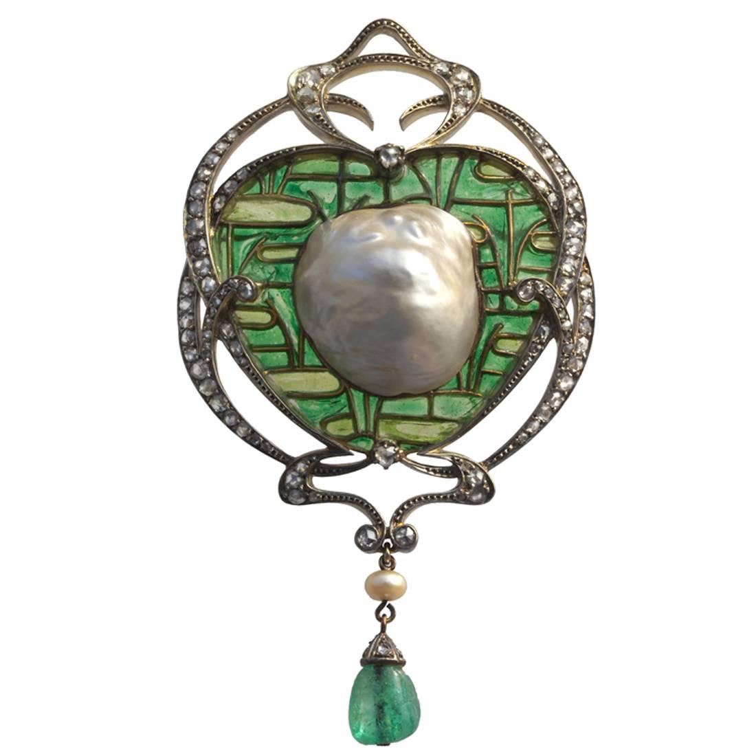 Emile Olive An Impressive Belle Epoque Brooch Pendant by Fonsèque & Olive For Sale