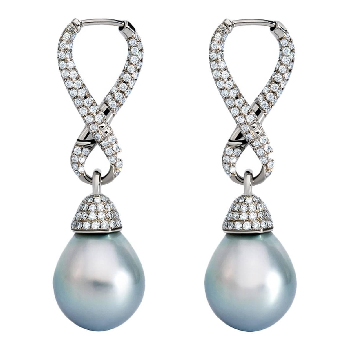 Colleen B. Rosenblat Tahitian Pearl Diamond Gold Drop Earrings