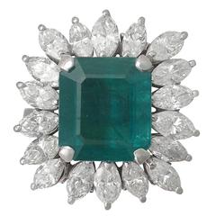 1990s 4.30 Carat Emerald Diamonds Gold Cluster Ring 5