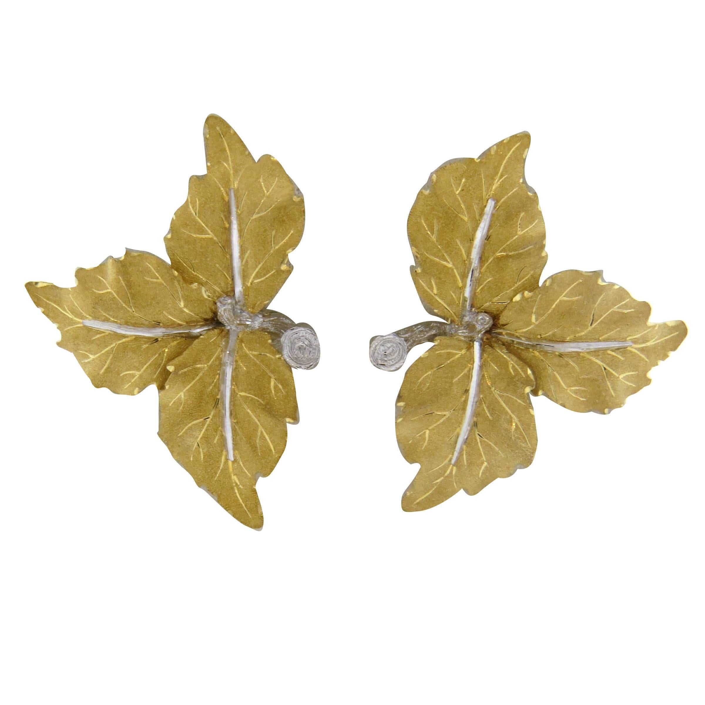 Buccellati Gold Three Leaves Earrings 