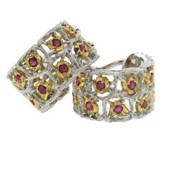 Buccellati Ruby Two Color Gold Wide Hoop Earrings 8