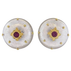 Buccellati Ruby Two Color Gold Button Earrings 