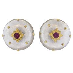Buccellati Ruby Two Color Gold Button Earrings 2