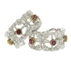 Buccellati Ruby Two Color Gold Hoop Earrings 3