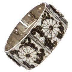 Vintage Margot de Taxco Wide Enameled Silver Link Bracelet