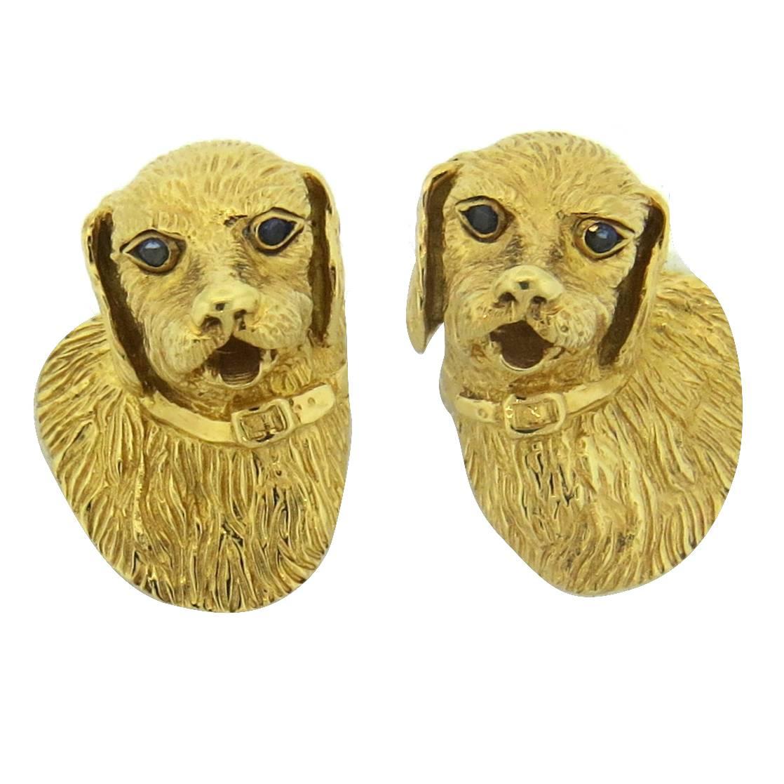 1990s Tiffany 
Co. Sapphire Gold Dog Cufflinks