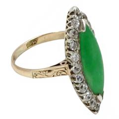 Art Deco Jadeite White Spinel Gold Ring