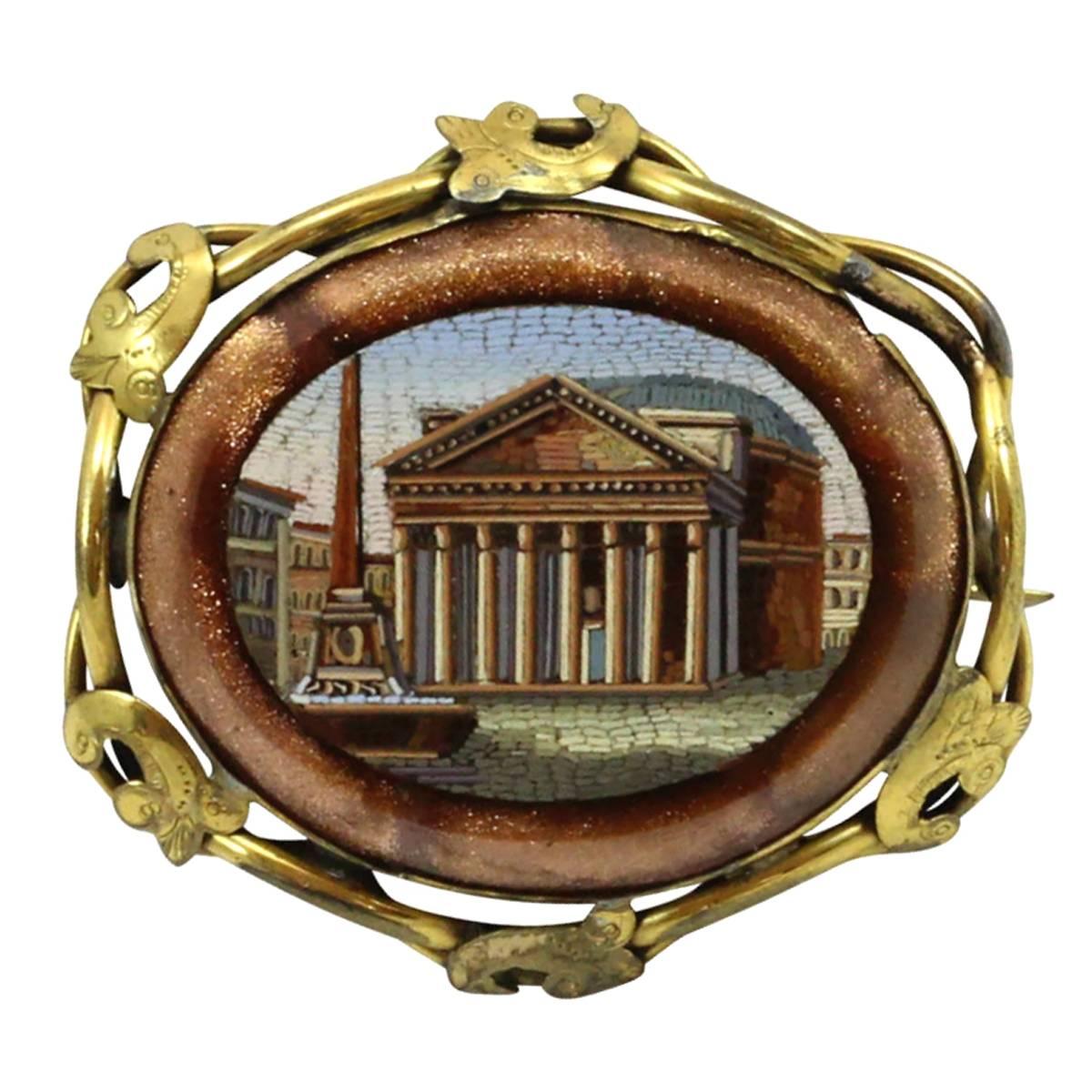 19th Century Italian Micromosaic Brooch For Sale