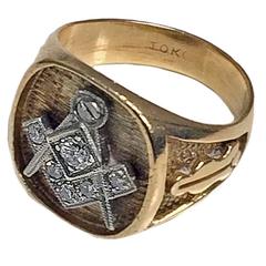 1950s Diamond Gold Masonic Ring
