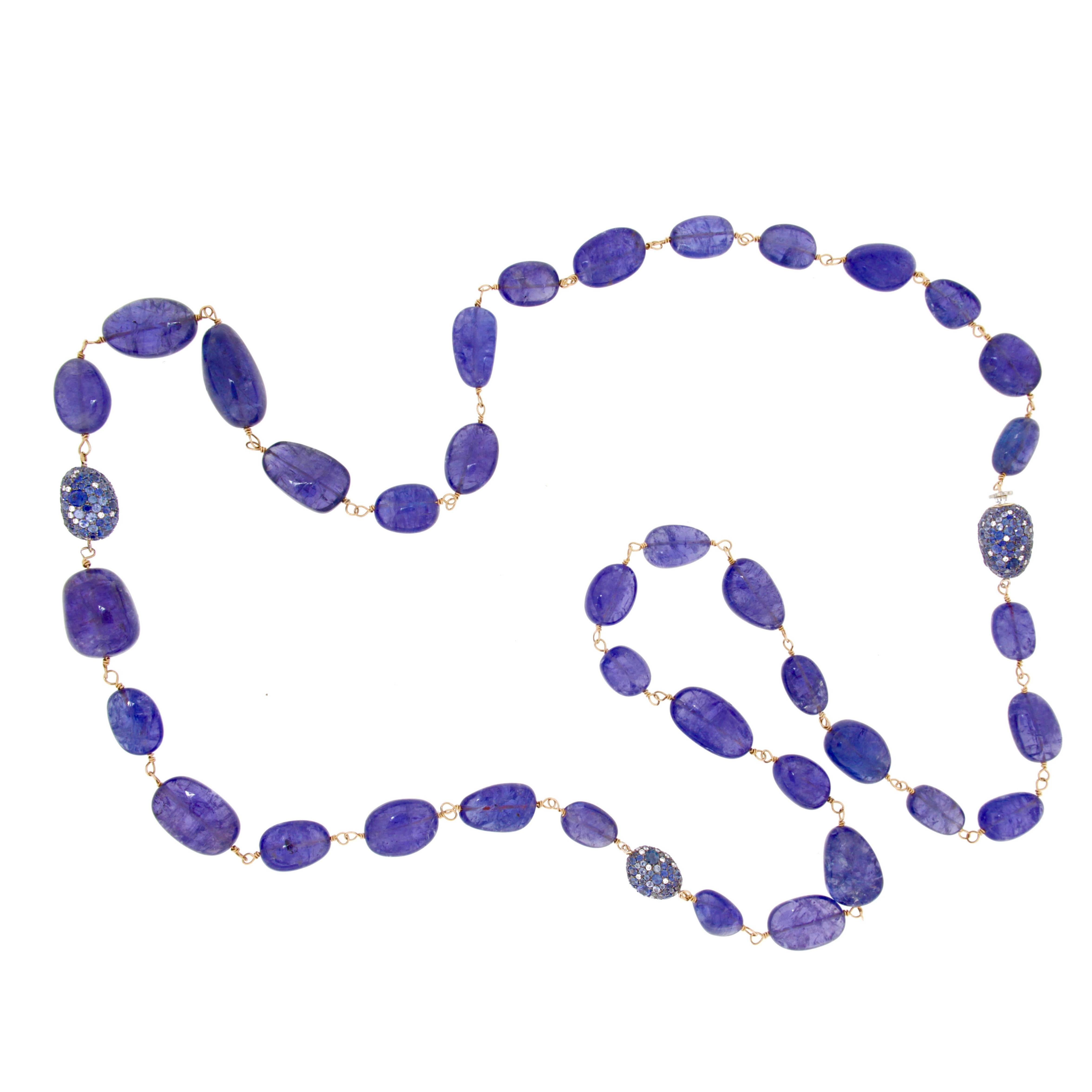 Alex Jona Halskette aus 18 Karat Roségold mit Tansanit, blauem Saphir und weißem Diamant im Angebot