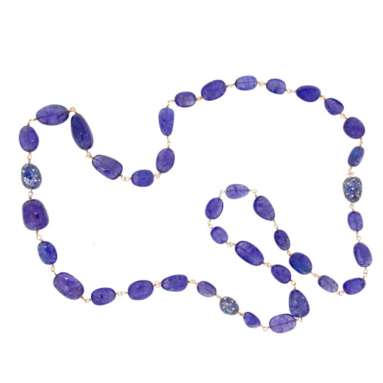 Alex Jona Tanzanite Blue Sapphire White Diamond 18 Karat Rose Gold Necklace For Sale