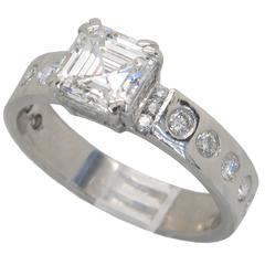 Asscher Cut GIA Cert Bezel Set Diamond Platinum Ring