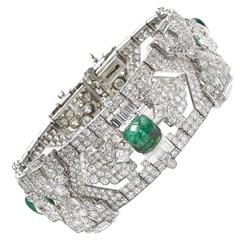 Art Deco Emerald Diamond Platinum Bracelet