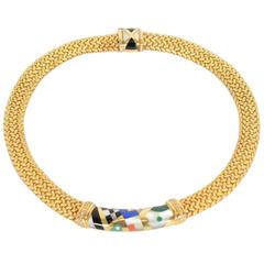 Asch Grossbardt Inlaid Stone Gold Choker Necklace