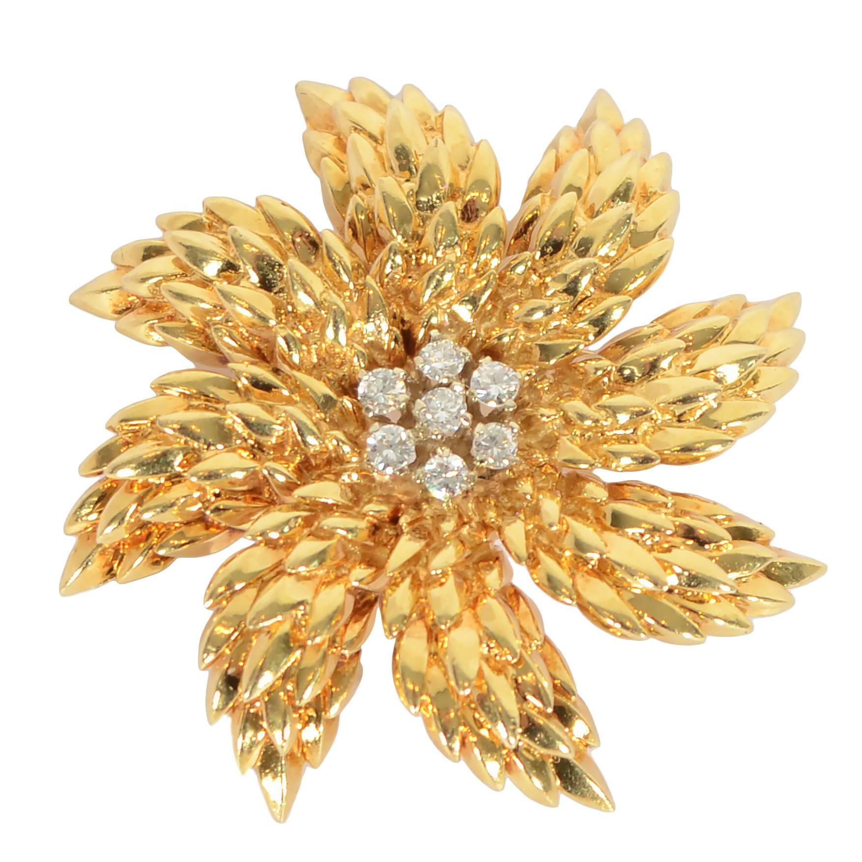 Tiffany & Co. Diamond Gold Floral Brooch 