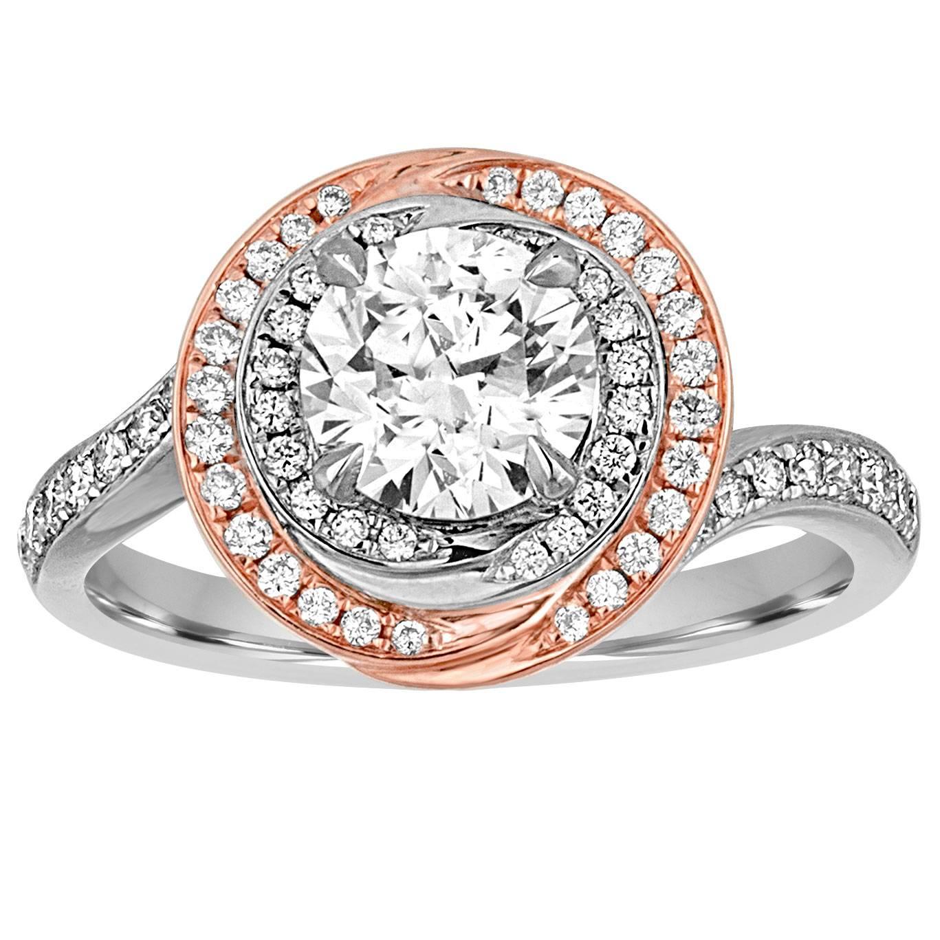 GIA Certified 1.05 Carat F VS2 Diamond Two Color Gold Engagement Ring For Sale