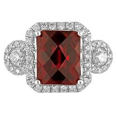 Garnet Diamond Halo 18K White Gold Ring 6