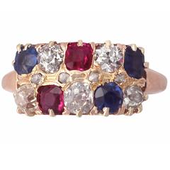 0.52Ct Diamond & 0.89Ct Multi-Gemstone, 18k Rose Gold Dress Ring - Antique 5