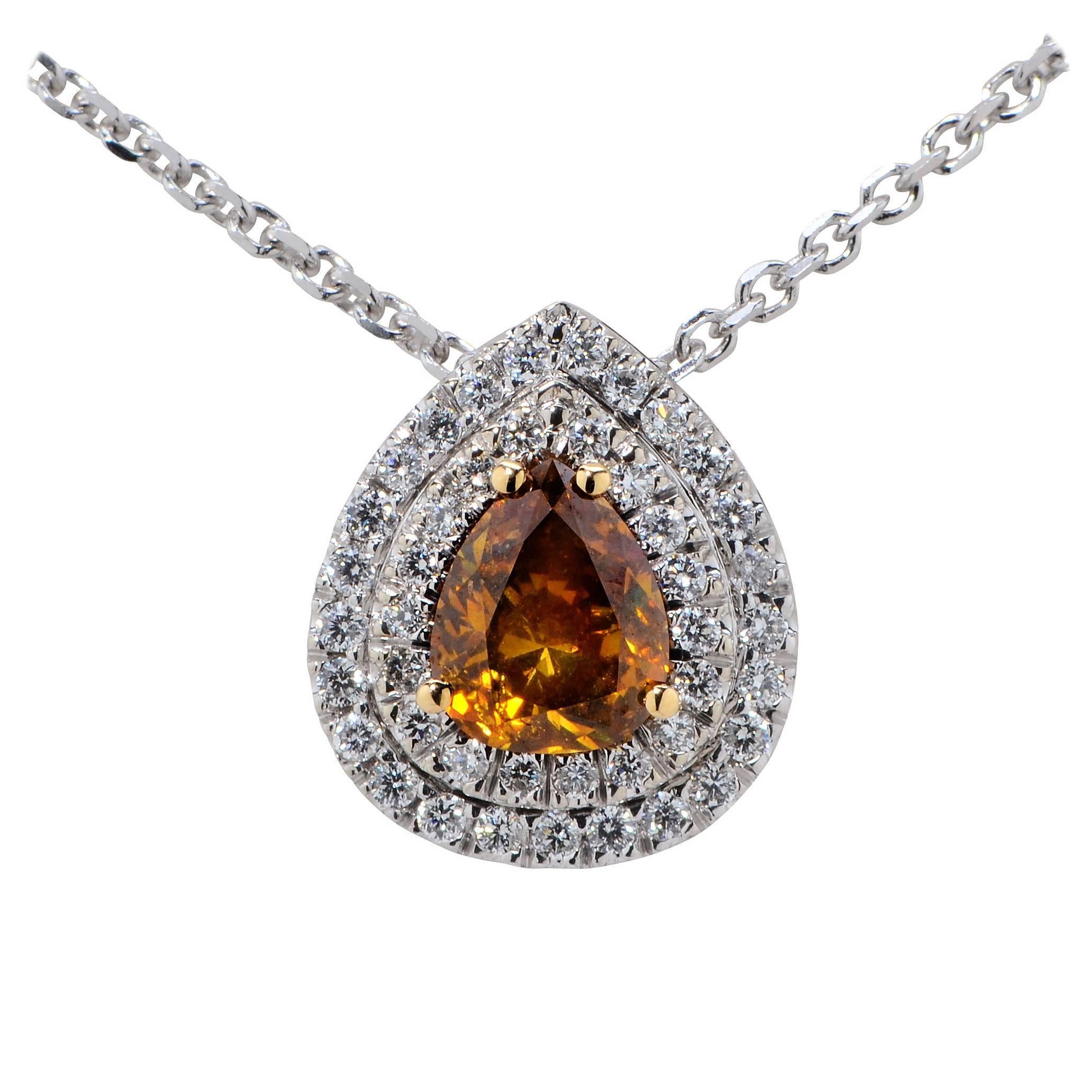 1.10 Carat GIA Cert Fancy Color Diamond Gold Necklace