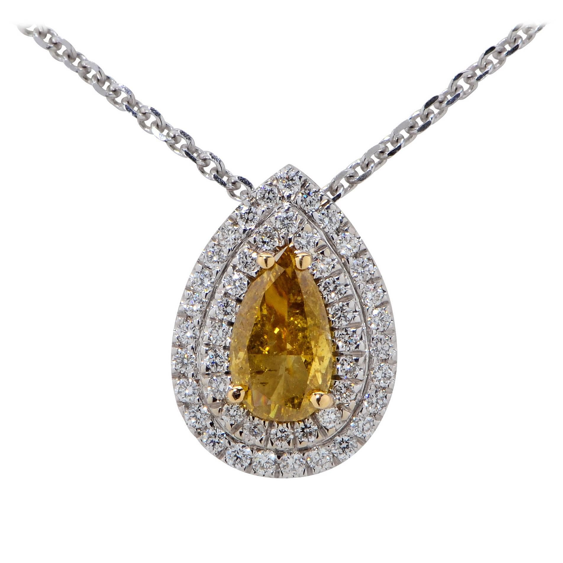 1.02 Carat GIA Fancy Color Diamond Gold Necklace