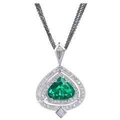 GIA Cert Colombian Emerald Diamond Gold Pendant 3