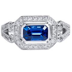 Vivid Blue Madagascar Sapphire Diamond Palladium Ring 1