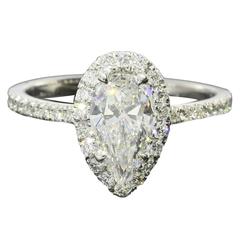 1.05 Carat Pear Shaped Diamond Gold Halo Ring