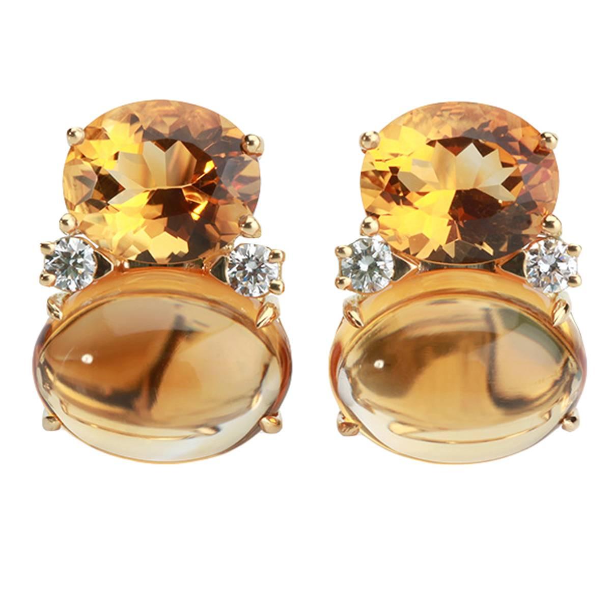 Large GUM DROP™ Earrings with Faceted Citrine and Cabochon Citrine and Diamonds For Sale